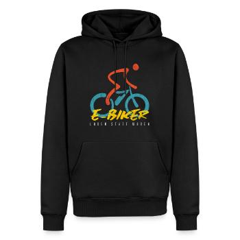 E-Biker Laden statt Waden - Klimaschutz, Ökostrom - Männer Premium Bio Hoodie - Schwarz - Vorne - Nico (187cm)