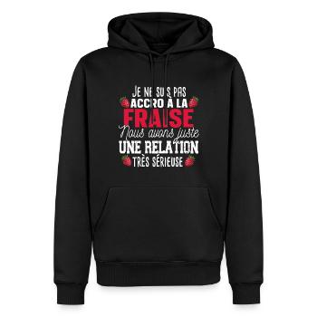 Fraise Fruit Relation Cadeau Humour Rouge - Sweat à capuche Premium bio Homme - noir - Devant - Nico (187cm)