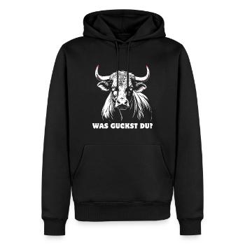 Stier - Was guckst du? stolz, selbstbewusst - Männer Premium Bio Hoodie - Schwarz - Vorne - Nico (187cm)
