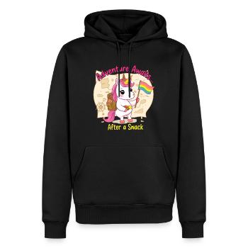 Abenteuer Einhorn mit Regenbogenflagge - Männer Premium Bio Hoodie - Schwarz - Vorne - Nico (187cm)