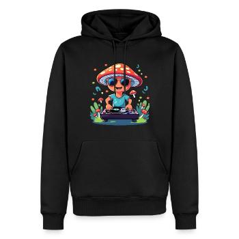 DJ Mushroom en mode fête - Sweat à capuche Premium bio Homme - noir - Devant - Nico (187cm)