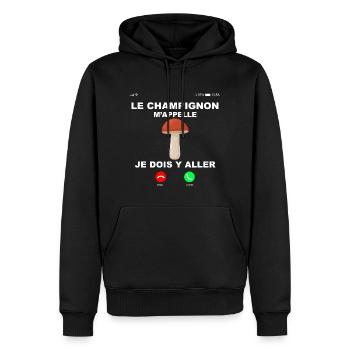 Cueillette champignons cadeau humour - Sweat à capuche Premium bio Homme - noir - Devant - Nico (187cm)