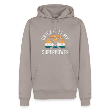 Le cricket est mon superpouvoir - Sweat à capuche Premium bio Homme - taupe - Devant - Nico (187cm)