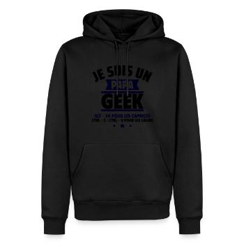 Papa geek : ALT + F4 , cadeau fête des pères - Sweat à capuche Premium bio Homme - noir - Devant - Nico (187cm)