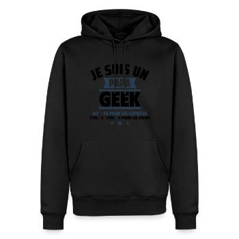 Papa geek cadeau fête des pères,Geek,Gameur,Gaming - Sweat à capuche Premium bio Homme - noir - Devant - Nico (187cm)