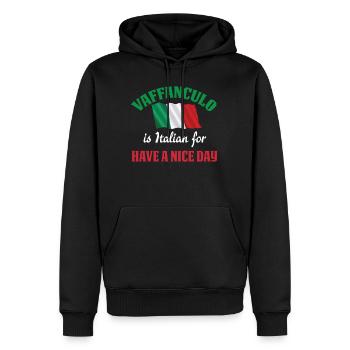 Vaffanculo est italien pour passer une bonne journée - Sweat à capuche Premium bio Homme - noir - Devant - Nico (187cm)
