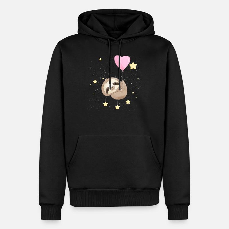 Faultier schwebt mit Sternen - Männer Premium Bio Hoodie - Schwarz