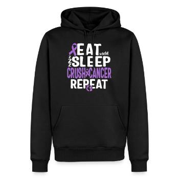 Cancer Awareness Shirt, Eat Sleep Crush Cancer - Men’s Premium Organic Hoodie - black - Front - Nico (187cm)