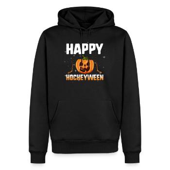 Happy Hockeyween Shirt, HockeySpieler Funny Tee, - Männer Premium Bio Hoodie - Schwarz - Vorne - Nico (187cm)