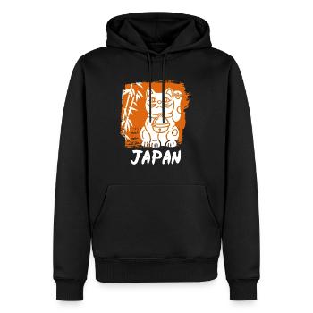 Chat ondulant Maneki-Neko Japon Chaton - Sweat à capuche Premium bio Homme - noir - Devant - Nico (187cm)
