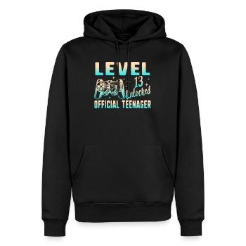 Dreizehn Shirt, Level 13 freigeschaltet, 13. Geburtstag - Männer Premium Bio Hoodie - Schwarz - Vorne - Nico (187cm)
