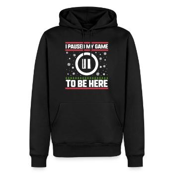 Lustiges Gamer-Shirt, ich habe mein Spiel pausiert, um hier zu sein, - Männer Premium Bio Hoodie - Schwarz - Vorne - Nico (187cm)