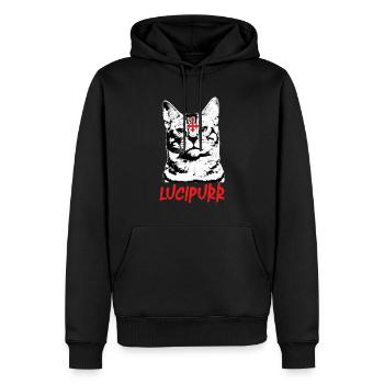 Lucipurr Rock Satan Chat Chat Chat - Sweat à capuche Premium bio Homme - noir - Devant - Nico (187cm)