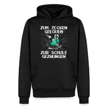 Zum Zocken geboren zur Schule gezwungen Gamer - Männer Premium Bio Hoodie - Schwarz - Vorne - Nico (187cm)