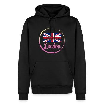 London Retro Vintage Shirt, London Flag Souvenir - Men’s Premium Organic Hoodie - black - Front - Nico (187cm)