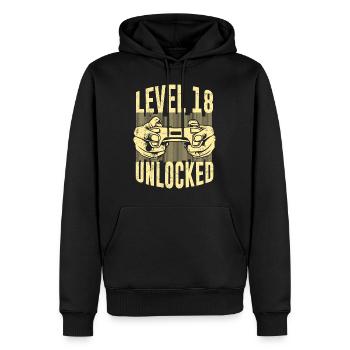 Niveau 18 débloqué garçon d’anniversaire de 18 ans - Sweat à capuche Premium bio Homme - noir - Devant - Nico (187cm)