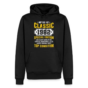 Pas vieux mais classique 1982 40e anniversaire - Sweat à capuche Premium bio Homme - noir - Devant - Nico (187cm)