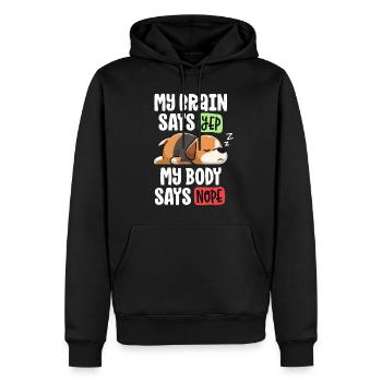 Chien Beagle paresseux Maman Mon cerveau dit oui mon corps - Sweat à capuche Premium bio Homme - noir - Devant - Nico (187cm)