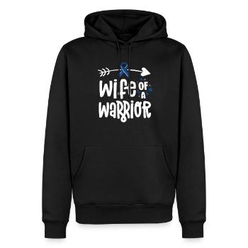 Ehefrau einer Kriegerfamilie Blue Ribbon Darmkrebs - Männer Premium Bio Hoodie - Schwarz - Vorne - Nico (187cm)