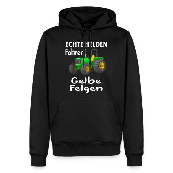 Echte Helden fahren gelbe Felgen, - Männer Premium Bio Hoodie - Schwarz - Vorne - Nico (187cm)