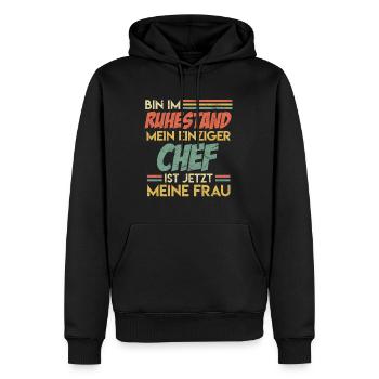 In Rente einziger Chef ist meine Frau Rentner 2022 - Männer Premium Bio Hoodie - Schwarz - Vorne - Nico (187cm)