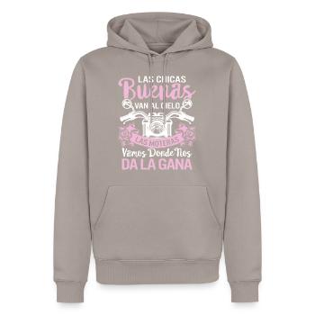 Las Chicas Buenas Van Al Cielo Las Moteras Vamos - Men’s Premium Organic Hoodie - taupe - Front - Nico (187cm)