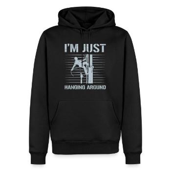 Ich hänge nur für einen Baumpfleger herum - Männer Premium Bio Hoodie - Schwarz - Vorne - Nico (187cm)