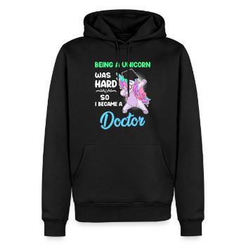 Docteur Licorne 2022 Doctorat Disputation - Sweat à capuche Premium bio Homme - noir - Devant - Nico (187cm)