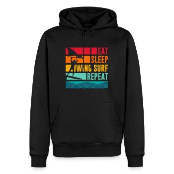 Wing Foil Eat Sleep Wing Surf Repeat Wing Foiler - Männer Premium Bio Hoodie - Schwarz - Vorne - Nico (187cm)