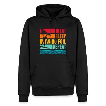 Wing Surf Eat Sleep Wing Foil Repeat Wing Surfer - Männer Premium Bio Hoodie - Schwarz - Vorne - Nico (187cm)