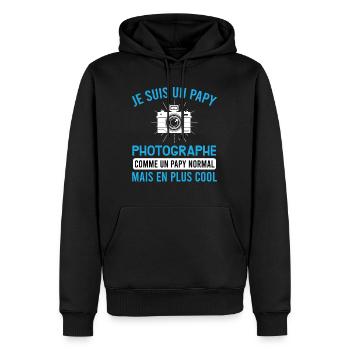Papy photographe cadeau métier photographie humour - Sweat à capuche Premium bio Homme - noir - Devant - Nico (187cm)