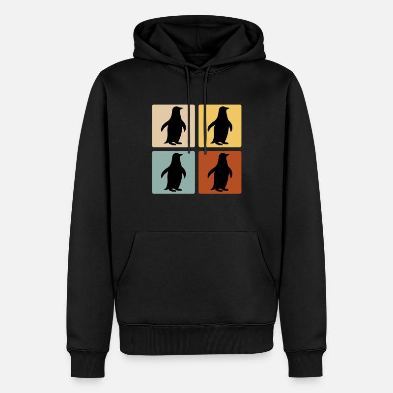 Retro Pinguine - Männer Premium Bio Hoodie - Schwarz