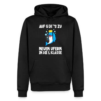 Auf in die 1. Klasse Einschulung 2022 Schulkind - Männer Premium Bio Hoodie - Schwarz - Vorne - Nico (187cm)