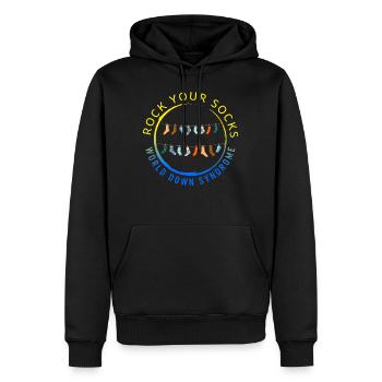 World Down Syndrome Day Shirt, Rock Your Socks - Men’s Premium Organic Hoodie - black - Front - Nico (187cm)