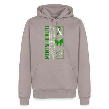 Chemise de sensibilisation à la santé mentale, vert papillon - Sweat à capuche Premium bio Homme - taupe - Devant - Nico (187cm)
