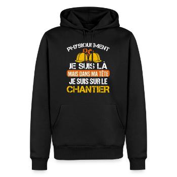 Chantier cadeau ouvriers humour métier du bâtiment - Sweat à capuche Premium bio Homme - noir - Devant - Nico (187cm)