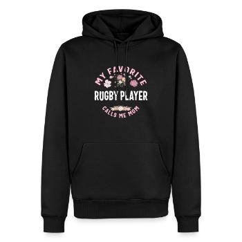 Mon joueur de rugby préféré m’appelle maman T Shirt - Sweat à capuche Premium bio Homme - noir - Devant - Nico (187cm)