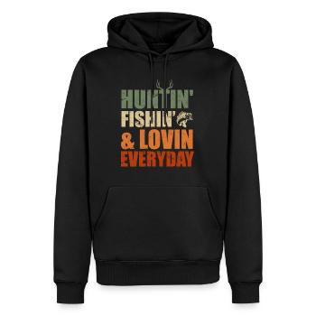 Huntin Fischin and Lovin every Day Jäger Angler - Männer Premium Bio Hoodie - Schwarz - Vorne - Nico (187cm)