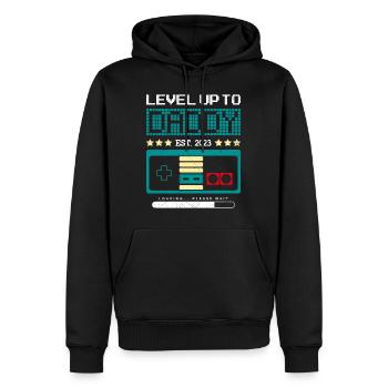 Niveau jusqu’à Papa 2023 Papa-à-être - Sweat à capuche Premium bio Homme - noir - Devant - Nico (187cm)
