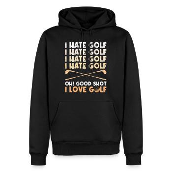 Lustiger Golf Spruch Ich hasse Golf ich liebe Golf - Männer Premium Bio Hoodie - Schwarz - Vorne - Nico (187cm)
