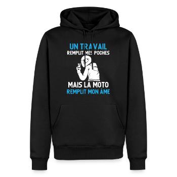 Motard idée cadeau Passion moto humour citations - Sweat à capuche Premium bio Homme - noir - Devant - Nico (187cm)