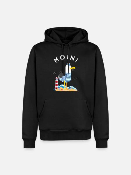 Moin Möwe Kapitän Norddeutschland Plattdeutsch - Männer Premium Bio Hoodie - Schwarz