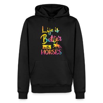 La vie est meilleure avec Horses Pferde - Sweat à capuche Premium bio Homme - noir - Devant - Nico (187cm)