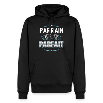 Parrain idée cadeau famille humour citation - Sweat à capuche Premium bio Homme - noir - Devant - Nico (187cm)