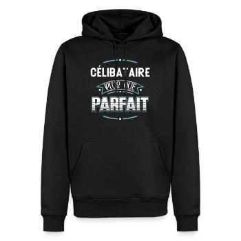 Célibataire idée cadeau Couple Humour Citation - Sweat à capuche Premium bio Homme - noir - Devant - Nico (187cm)