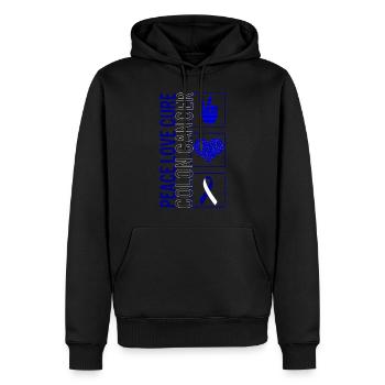 Peace Love Cure Darmkrebs T-Shirt - Männer Premium Bio Hoodie - Schwarz - Vorne - Nico (187cm)