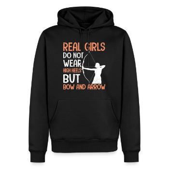 Les vraies filles portent du tir à l’arc et des flèches - Sweat à capuche Premium bio Homme - noir - Devant - Nico (187cm)