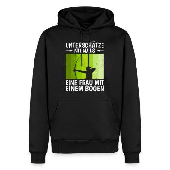 Unterschätze niemals eine Frau mit Bogen Damen - Männer Premium Bio Hoodie - Schwarz - Vorne - Nico (187cm)