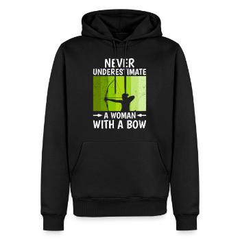 Unterschätze niemals eine Frau mit Bogen Damen - Männer Premium Bio Hoodie - Schwarz - Vorne - Nico (187cm)
