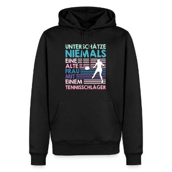 Alte Frau mit Tennisschläger Tennis Oma - Männer Premium Bio Hoodie - Schwarz - Vorne - Nico (187cm)